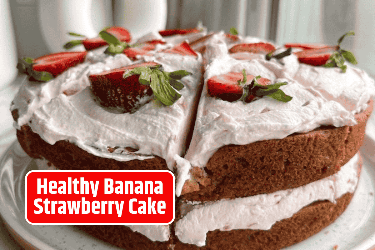 Healthy Banana Strawberry Cake with Cream Cheese Frosting